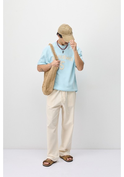 Vamos Oversize Baskılı Tişört V70-188 Bebe Mavi