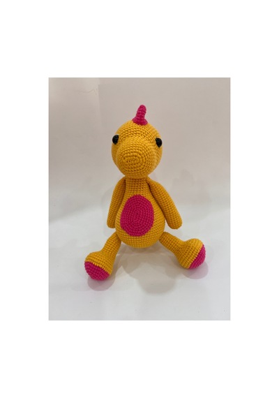 El Yapımı Amigurumi Bebek Dinozor Oyuncak - Örgü Sevimli Ejderha 25cm Sarı-fusha