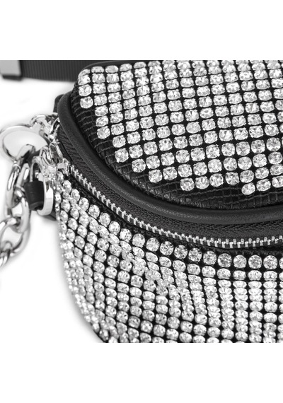 Nas Bag Kadın Bel Ve Body Bag Black Diamond Siyah Taşlı Şık Çanta Gümüş Taşlı