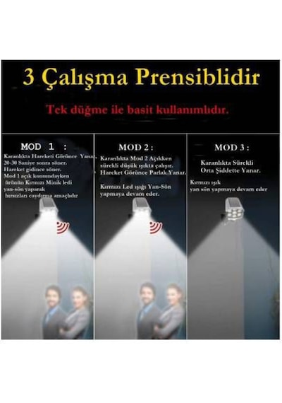 Güneş Enerjili Solar Bahçe Lambası Solar Armatür 3 Modlu 77 Ledli (529565611)