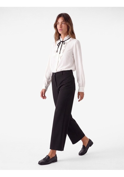Koton Normal Bel Yan Cepli Düğmeli Straight Fit Kumaş Pantolon Siyah 7wak40027ek