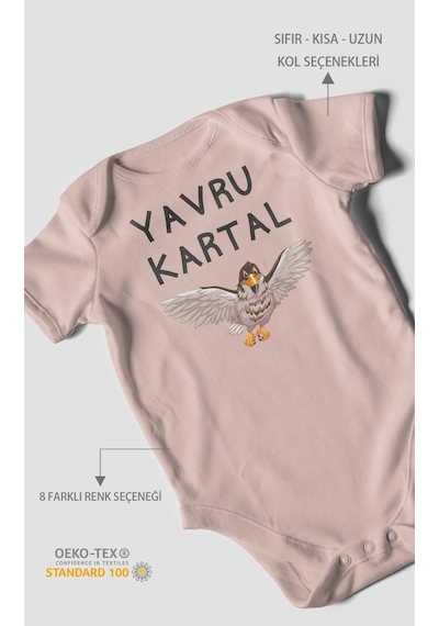 Yavru Kartal Baskılı Bebek Zıbını Çıtçıtlı Body %100 Pamuk Kısa Kol Pastel Pembe