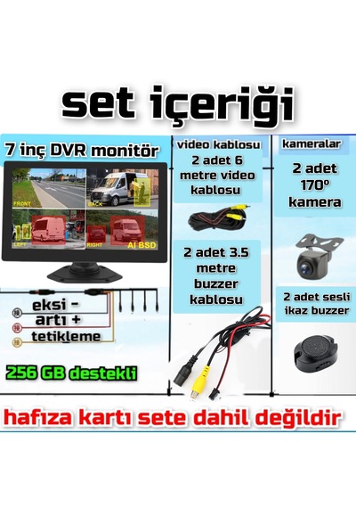 Nesne Tanımalı Sesli İkazlı 2 Adet Kamera Ve 7 İnç Dvr Ekran Set