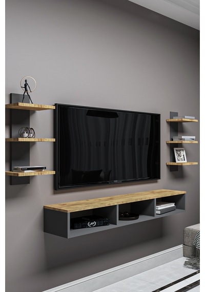 Dekoratif Raflı Tv Ünitesi,beyaz-atlantik Çam,portatif Minifix Kurulum Beyaz - Atlantik Çam Dekoratif Raflı Tv Ünitesi,beyaz-atlantik Çam,portatif Minifix Kurulum Beyaz - Atlantik Çam