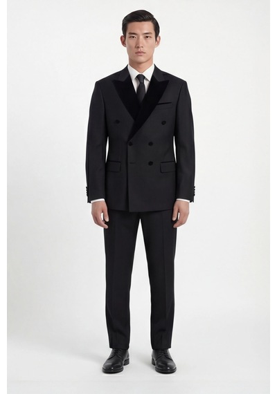 Giotelli Erkek Siyah Dar Kesim Slim Fit Viskon Dokuma Normal Bel 6 Drop Klasik Takım Elbise
