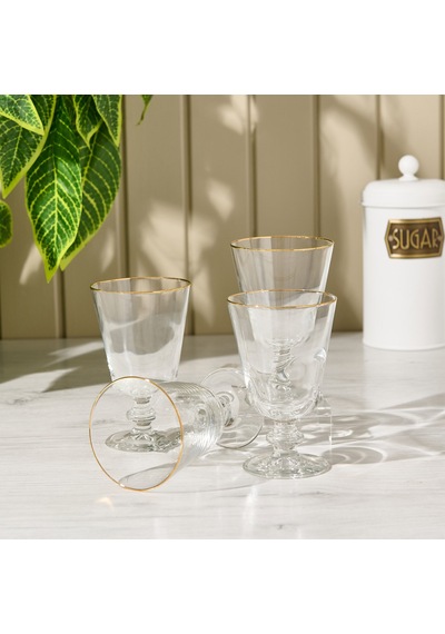 Raklee Pure Altın Yaldızlı 4'lü Ayaklı Su Bardağı Seti - 280 Ml Renkli