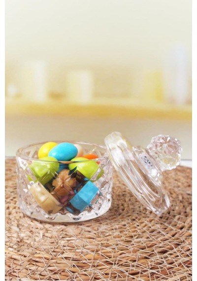 Lexroo Lüx Kristal Mini Cam Şekerlik & Cam Lokumluk, Kesme Cam Lüx Şekerlik 7.5cm 9.2cm - 06641 Çok Renkli