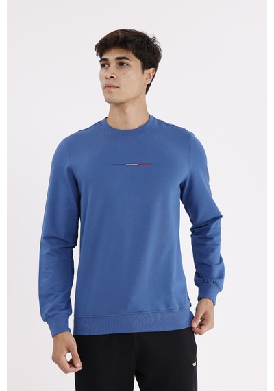 Rowinger Minimal Göğüs İşlemeli Rahat Kalıp Esnek Manşetli Mevsimlik Bisiklet Yaka Sweatshirt İndigo