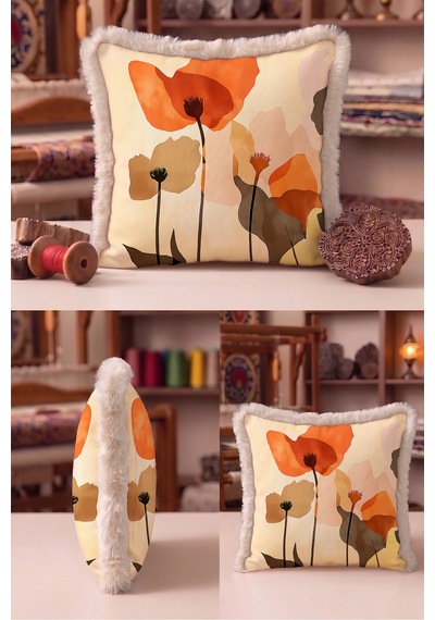 Çiçekli Gelincik Desenli Saçaklı Yastık Kılıfı-natürel Floral Turuncu Vizon Püsküllü Kırlent Kılıfı Uzak Atlas Opal Çiçekli Gelincik Desenli Saçaklı Yastık Kılıfı-natürel Floral Turuncu Vizon Püsküllü Kırlent Kılıfı Uzak Atlas Opal