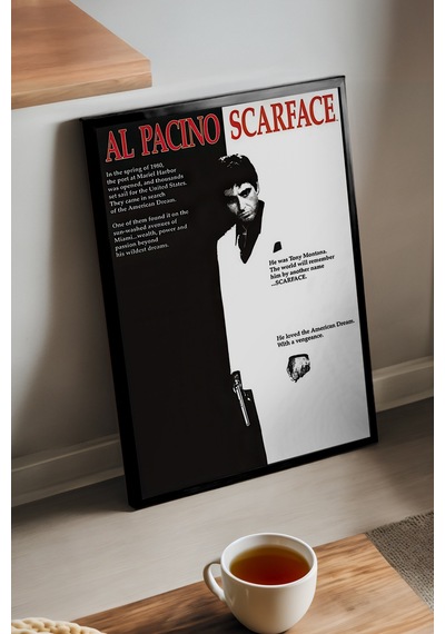 Scarface Siyah Ahşap Çerçeveli Poster, Dekoratif Film Duvar Tablosu