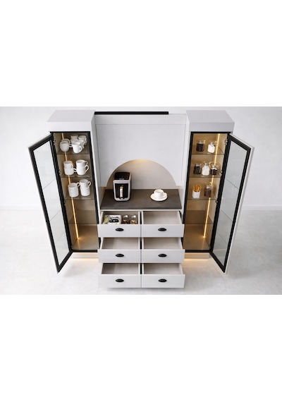 Lüks High Gloss Mutfak Dolabı & Kahve Köşesi - %100 Mdf Gövde, Led Aydınlatmalı, 6 Çekmeceli 190x230 Parlak Deluxe Gri Lüks High Gloss Mutfak Dolabı & Kahve Köşesi - %100 Mdf Gövde, Led Aydınlatmalı, 6 Çekmeceli 190x230 Parlak Deluxe Gri