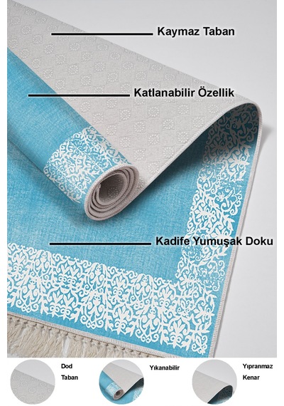 Dekoreko Kaymaz Taban Djt 3 Lü Banyo Paspas Takımı Trend Karışık Modern 1460 Mavi