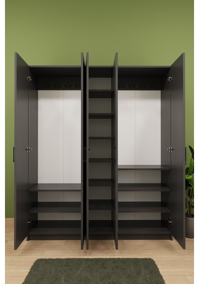 Lüks 5 Kapaklı Portmanto Askılı Vestiyer  %100 MDF Ayakkabılık Dolabı V09