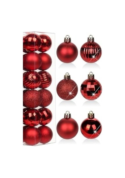 12'li Kırmızı Yılbaşı Topu 3 Cm, Noel Ağacı Topu, Çam Ağacı Topu, Kırmızı