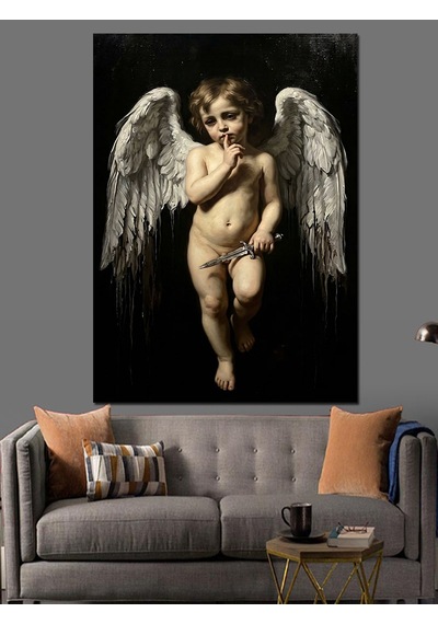 Kanatlı Küçük Aşk Meleği Cupid Dekoratif Kanvas - Mdf Ahşap Tablo