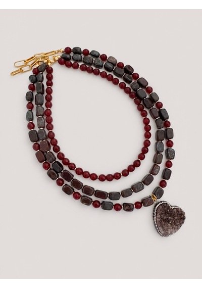 El Yapımı Granat, Jasper & Ametist Doğal Taşlı Kolye Seti Bordo
