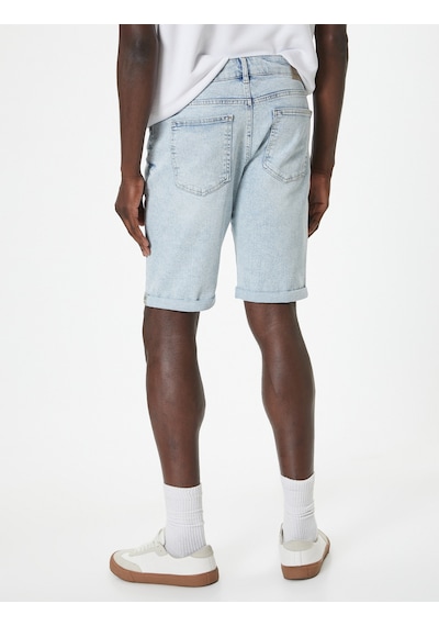 Koton Slim Fit Kot Şort Bermuda Düğmeli Cep Detaylı Bleach 4sam40029ıd Açık Mavi
