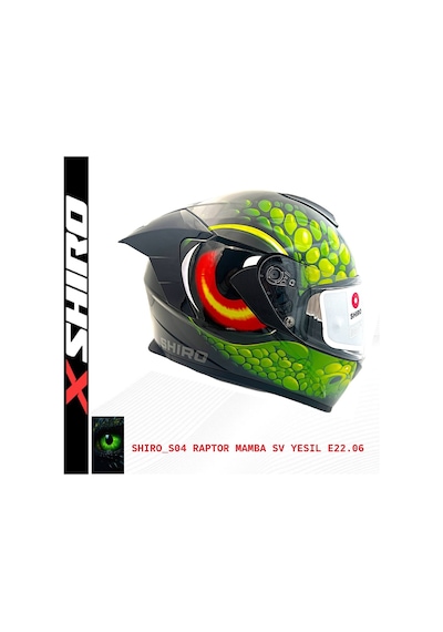 Shiro Fullfacc Raptor Mamb Motosiklet Kaskı Grafik Yeşil
