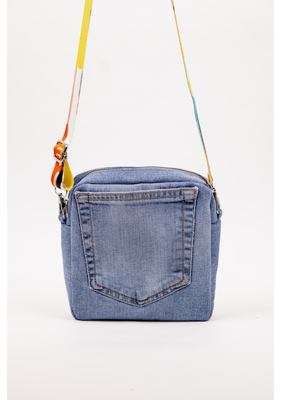 Fabric Craft Bag Kadın Çapraz Çanta Denim Kot Cepli Desenli Askılı Özel Seri 21x21 Cm Açık Mavi