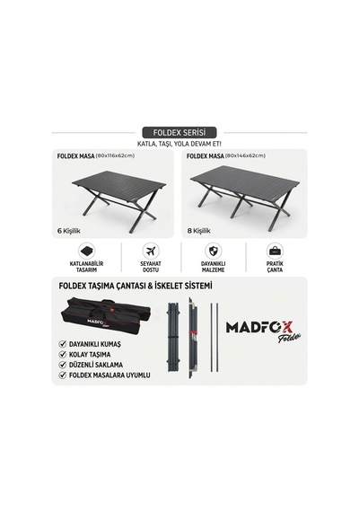Madfox Foldex Katlanabilir Alüminyum Kamp Masası 80 62 116 Cm Siyah
