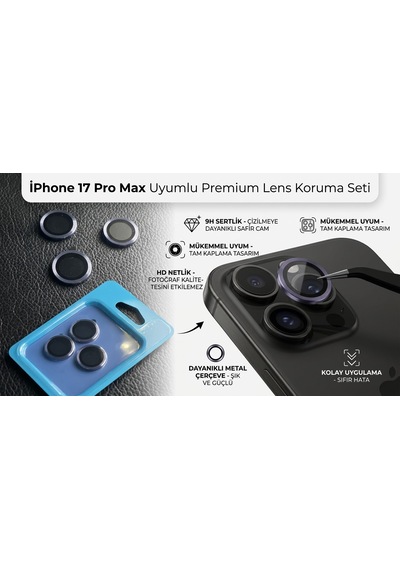 Apple iPhone 17 Pro Max Uyumlu Kamera Koruyucu Lens Lacivert