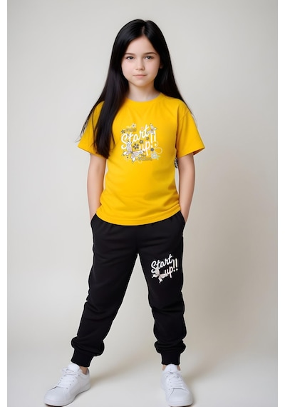 Fyk Kids Kız Çocuk Baskılı Start Up Alt-üst Pijama Takımı Sarı