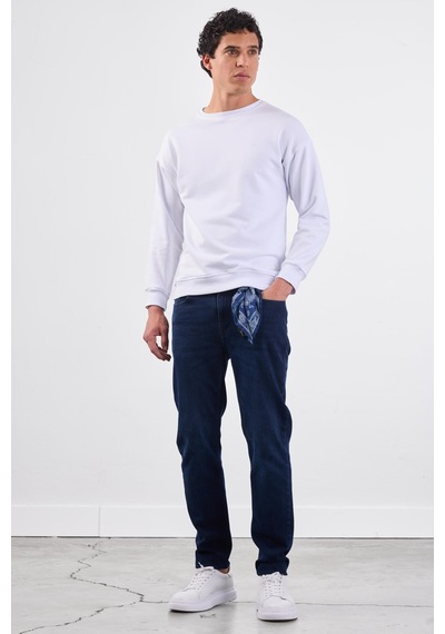 Dufy Beyaz Bisiklet Yaka Regular Fit Erkek Sweatshirt Beyaz