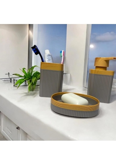 Wespa Modern Banyo Seti, 3'lü, Gri Ve Bambu Görünümlü, Sıvı Sabunluk, Diş Fırçalığı Ve Sabunluk İçeren Dekoratif Banyo Aksesuarı Diğer Wespa Modern Banyo Seti, 3'lü, Gri Ve Bambu Görünümlü, Sıvı Sabunluk, Diş Fırçalığı Ve Sabunluk İçeren Dekoratif Banyo Aksesuarı Diğer