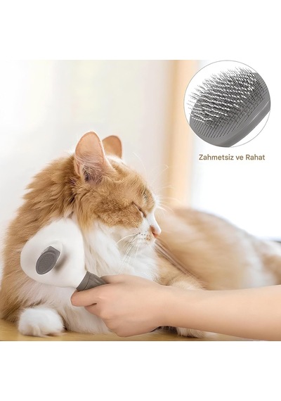Turuncu Basmalı Kedi Ve Köpek Tarağı Otomatik Temizlenen Pet Fırçası Paslanmaz Çelik İğneli Ergono