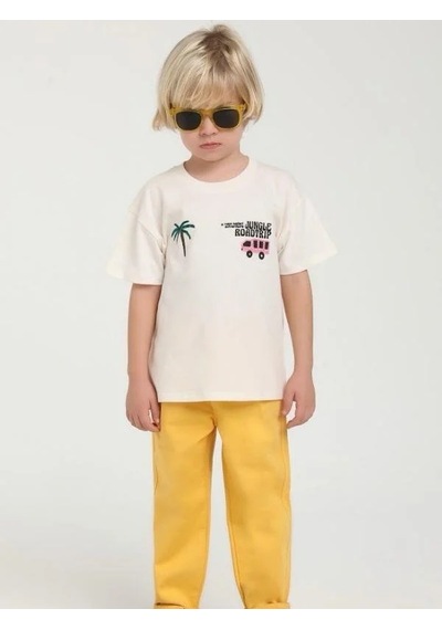 Escabel Erkek Bebek Road Trip Yazılı Pamuklu T-shirt-15620 Ekru