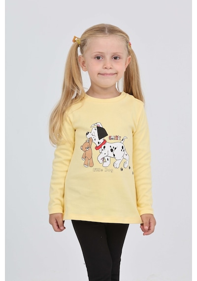 Toontoy Kız Çocuk Köpekli Ayı Baskılı Sweatshirt Açık Sarı