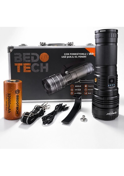 Bd-12 60w Tg Led Alüminyum Alaşımlı Zoomlu Type-c Şarjlı El Feneri