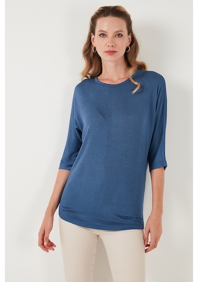 Lela Truvakar Kol Bisiklet Yaka Basic Pamuklu Bayan Bluz 5863589 Indigo