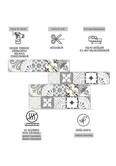Kendinden Yapışkanlı İngiliz Desenli Pvc Karo 10x10 Cm 5 Li Paket