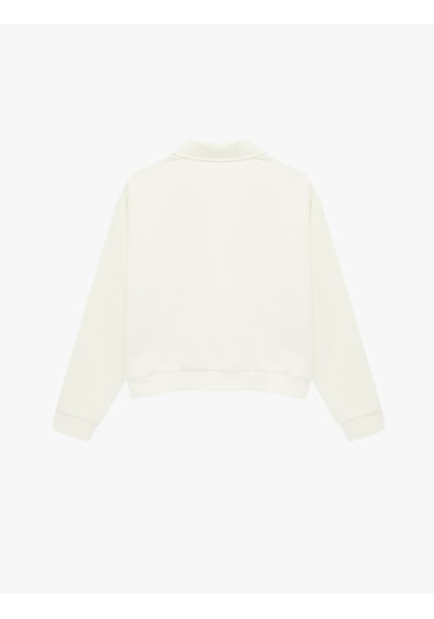 Koton Şardonlu Nakışlı Biyeli Cepli Oversize Fermuarlı Sweatshirt Ekru 6sal10151ık Ekru