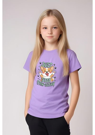 Panios Kids Just Stay Paw Baskılı Kız Çocuk Tişört Ve Eşofman Alt-üst Takım Lila