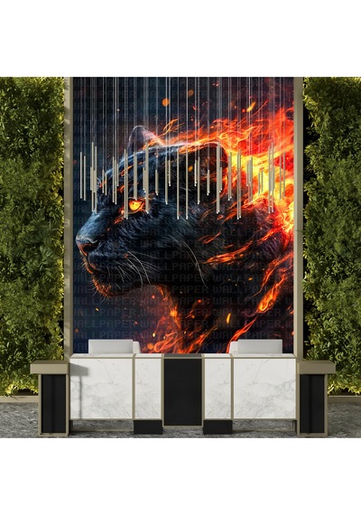 Işıklar Alevler İçinde Kaplan 01 Poster Duvar Kağıdı Renkli