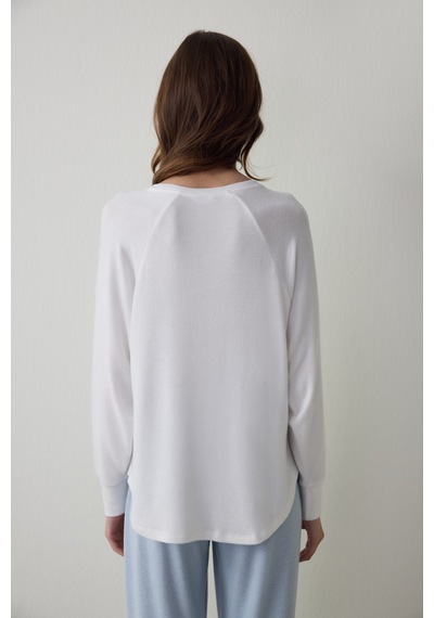 Penti Kırık Beyaz Tea Time Bisiklet Yaka Termal Etkili Sweatshirt Pijama Üstü