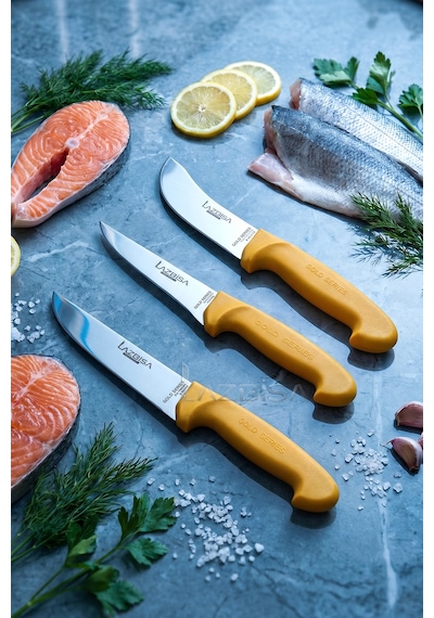 Lazbisa Mtf-001 Gold Serisi Mutfak Bıçak Seti Et Ekmek Sebze Bıçağı 3 Lü Set Günlük Kullanım Sarı