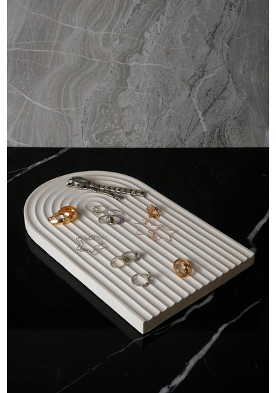 Betonmall Mermer Desenli El Yapımı Beton Sunum Tabağı Dekoratif Sunumluk 30 Cm - Beyaz