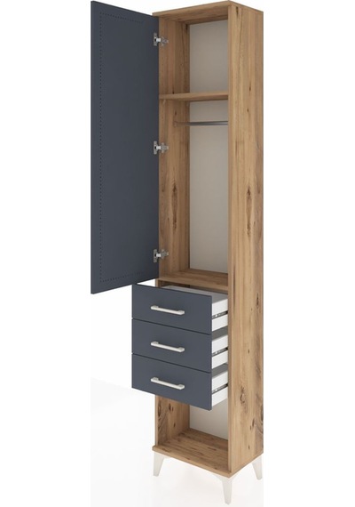 Arges Dolap 2 Raflı 3 Çekmeceli Tek Askılı 44x30x221 Çam-antr... Çam
