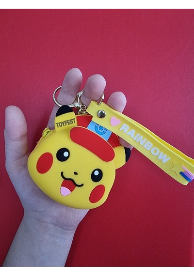 Pokemon Pikachu Figürlü Yumuşak Silikonlu Fermuarlı Mini Cüzdan Anahtarlık Çanta Süsü Model 2- 10 Cm