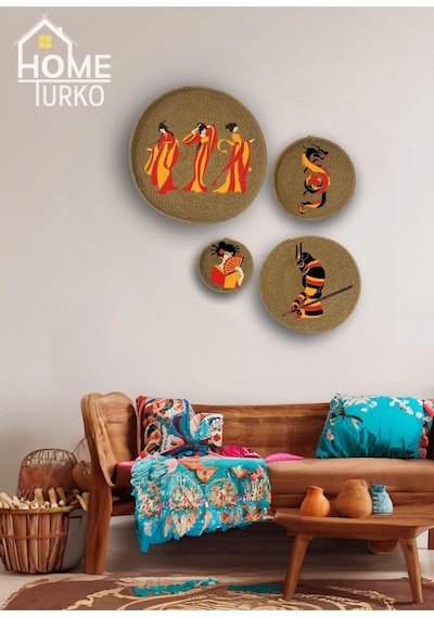Tr 4'lü Takım Duvar Süsü, Duvar Tabağı, Jüt Dekor, Afrika, Bohem, Desepazaryeri Diğer