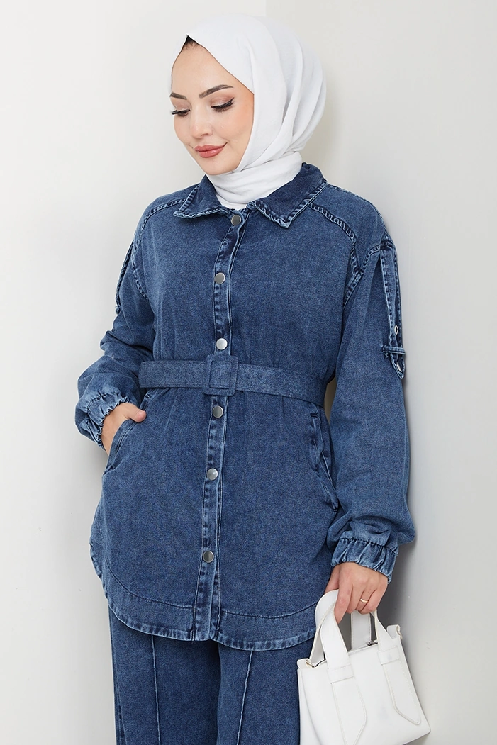 Bestenur Ceket Pantolon Kot İkili Takım 1637 - Mavi Mavi