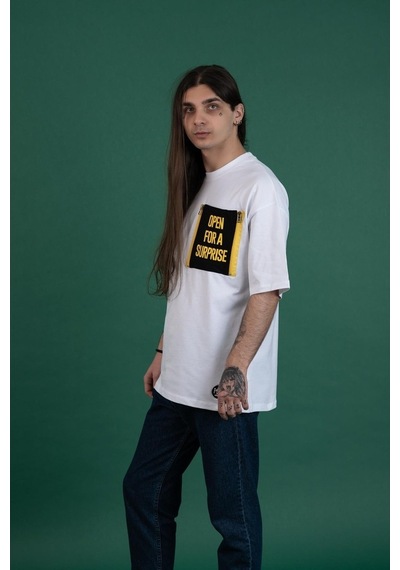 Oversize Cep Aksesuarlı Sıfır Yaka Penye Erkek T-Shirt