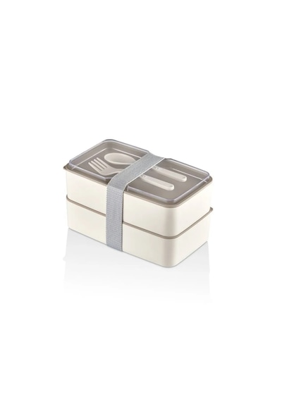 Lunch Box 2 Katlı Krem Çatal Kaşıklı Saklama Kabı 1003 Beslenme