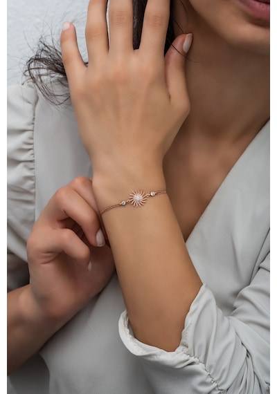 Nereze 925 Ayar Gümüş Rose Zirkon Taşlı Güneş Bileklik