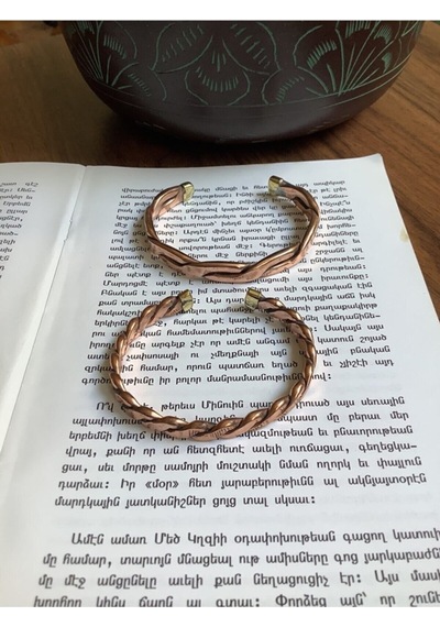 Unisex Ayarlanabilir %100 Bakır Bileklik Saf Bakır Bileklik 2 Li Burgulu Bileklik Kombin Hand Made Çok Renkli