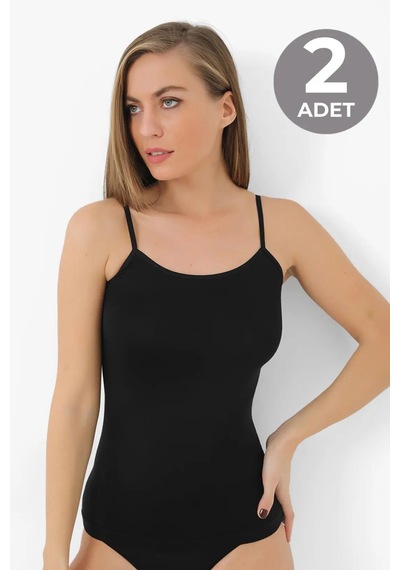 Hadpols Özel Seri Kadın Siyah Bambu İp Askılı Atlet 2'li Paket Konforlu Ferah Giyim Modern Stil