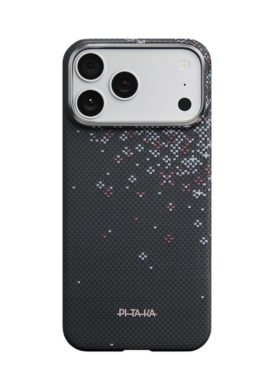 İphone 17 Pro Max Uyumlu Kılıf M-safe Şarjlı Aramid Fiber Pitaka Sakura Hours Serisi Kapak Siyah